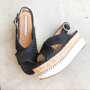Zara Trafaluc Woven Strappy Platform Cork Sandals